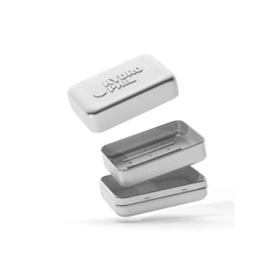 Afbeelding van Hydrophil Zeepdoos van aluminium, 100% plasticvrij, met afdruiprooster, zilverkleurig, waterdicht, zeepbox, zeephouder, zeepbakje voor reizen, camping en thuis (1)