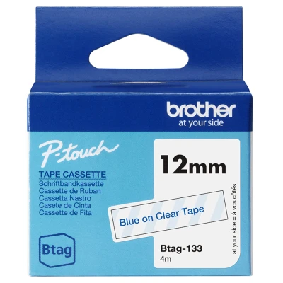 Afbeelding van Brother Original Btag 133 Labeltape, 12 mm breed, 4 m lang, blauw/transparant