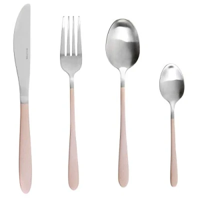 Afbeelding van Salter BW08024C Metallic 16 Piece Cutlery Set, Tableware for 4, With Forks, Knives, Spoons and Tea Spoons, Satin Finish, Champagne, Stainless Steel,16 Stuk,Zilver/Champagne