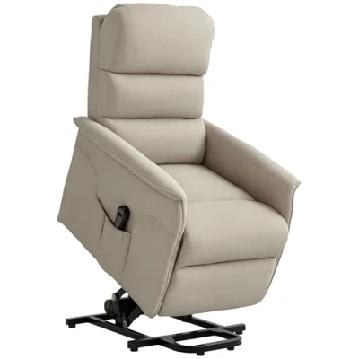 Afbeelding van HOMCOM Fernsehsessel mit Aufstehhilfe Elektrisch, Relaxsessel Liegefunktion, TV Sessel Leinenoptik, Seitentasche und Fernbedienung, für Wohnzimmer, Beige