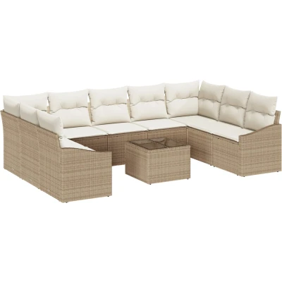 Afbeelding van vidaXL 10 delige tuin eetset met kussens bruin poly rattan