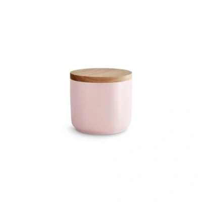 Afbeelding van Keramische voorraadpotten met houten deksel Sweet Scandi rubber hout opslagcontainers, levensmiddelen opslagcontainers 1x Rosa: 10x9cm