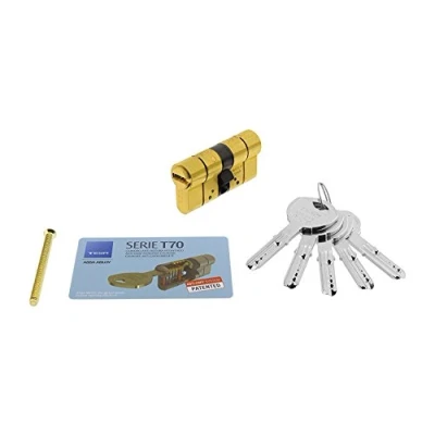 Afbeelding van Tesa Assa Abloy, T75D3040L hoge veiligheidscilinder, T70 DS, dubbele koppeling, lange nokken, sleutels, messing, 30 x 40 mm