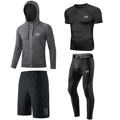 Afbeelding van MEETYOO Compressieshirt voor heren, sportlegging, hardloopbroek, functioneel shirt compressiebroek, functionele kleding hardlopen, sportschool, fitness