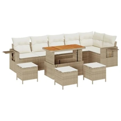 Afbeelding van vidaXL 10 delige Tuin Sofaset met Kussens Beige Poly Rattan Acacia
