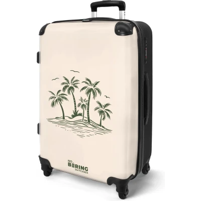 Afbeelding van NoBoringSuitcases.com® Koffer groot Rolkoffer lichtgewicht Beige met groene palmbomen Reiskoffer 4 wielen Grote trolley XL 20 kg bagage