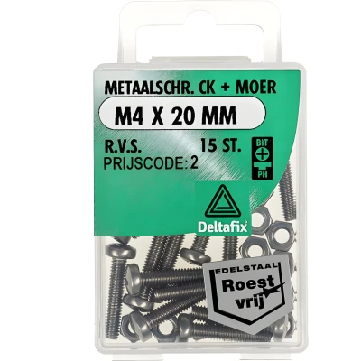 Afbeelding van Deltafix Metaalschroef R.V.S. CK + Moer M4 x 20 mm 15 stuks