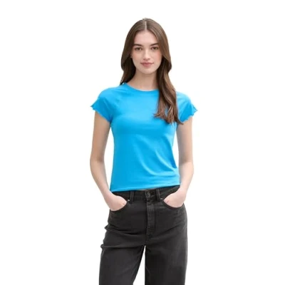 Afbeelding van TOM Tailor Denim Raglan Tshirt basic, Dames, Maat: Large, Florida blue