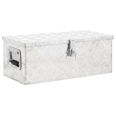 Afbeelding van vidaXL Opbergbox 70x31x27 cm aluminium zilverkleurig, gereedschapskist, opbergkoffer, tuinkist, opbergkist, tuinbox, terrasbox, gereedschapskisten