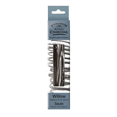 Afbeelding van Winsor &amp; Newton 7005177 Kunstenaarshoutskool van wilgenhout voor gelijkmatige kleurtoepassing, 24 stukken houtskool, medium stuks houtskool medium,