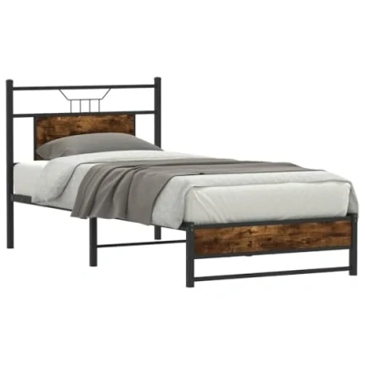 Afbeelding van Bedframe Led Massief Hout Wit 140X190 cm 75 x 190 / Gerookt eiken