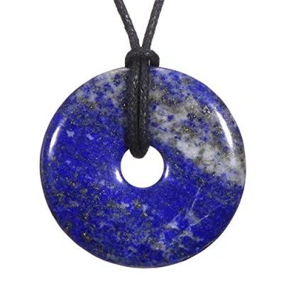 Afbeelding van Morella dames ketting 80 cm met donut edelsteen hanger lapis lazuli in sieradenzakje