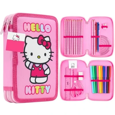 Afbeelding van Hello Kitty etui Meisjes gevuld met schoolspullen Kleurpotloden Viltstiften en nog veel meer Cinnamoroll Kuromi Sanrio cadeau idee (veelkleurige Kitty)