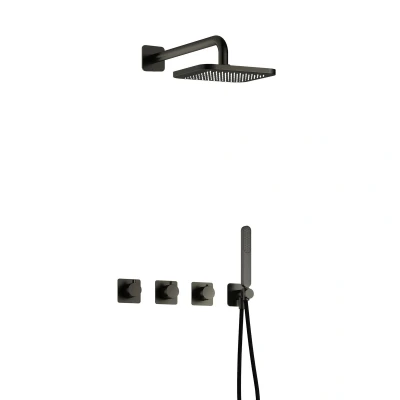 Afbeelding van Hotbath Gal Regendoucheset IBSGL70 Geborsteld Gunmetal PVD Staaf Handdouche 22cm Hoofddouche Wandarm met wandhouder