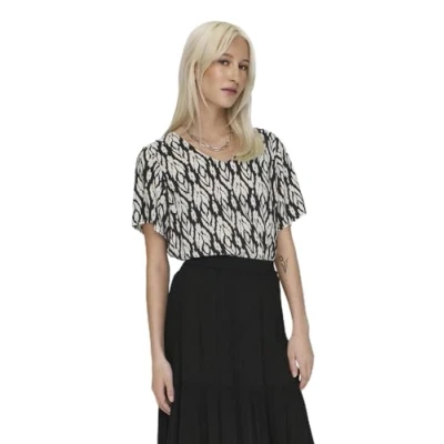 Afbeelding van ONLY top ONLSUSAN met all over print zwart/ ecru