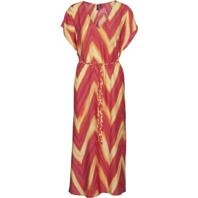 Afbeelding van VERO MODA maxi jurk VMJOSIE met all over print en ceintuur rood/geel