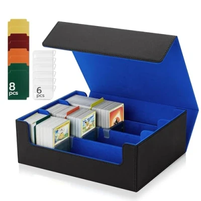 Afbeelding van Tolesum Card Deck Box voor MTG, Gathering Kaartenbox 1800+ kaarten met scheidingswanden, PU leer, sterke magnetische verzamelkaartenbox, compatibel Magic Commander TCG kaarten, zwart en blauw