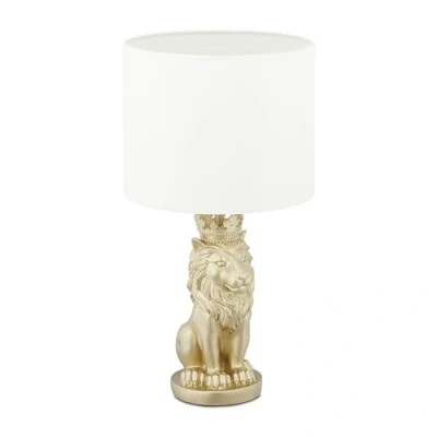 Afbeelding van Relaxdays tafellamp leeuw nachtlamp wit lamp E27 fitting bedlamp design goud