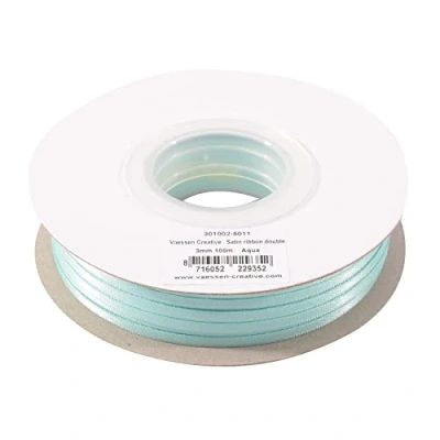 Afbeelding van Vaessen Creative Satijnen lint, Aqua, 3 mm x 100 m dubbelzijdige glans voor het maken van kaarten, plakboeken, geschenkverpakking en andere knutselprojecten