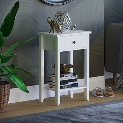Afbeelding van Vida Designs Windsor Consoletafel met 1 lade plank, wit hout, meubelstuk voor hal, woonkamer, slaapkamer en kleedkamer