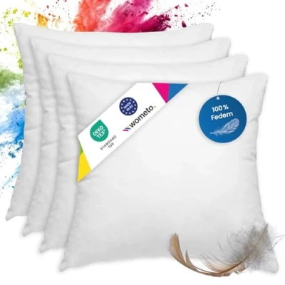 Afbeelding van wometo Oeko Tex Kussens, set van 4 verenkussens, 100% veren, 50 x 600 g, kussenovertrek, katoen, wit/binnenkussen/kussenvulling/klein hoofdkussen (4 stuks)
