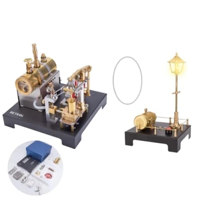 Afbeelding van Meiurlex RETROL SE 01 Stoommachine modelbouw voor natuurkundige experimenten, 84 delen horizontale ketel, volledig metalen Beam Steam Engine motor met generator en straatlantaarn