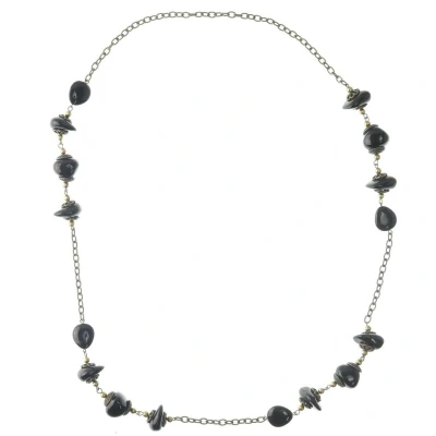 Afbeelding van Behave Ketting oud goud kleur met kralen zwart 90 cm