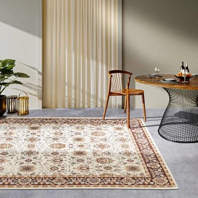 Afbeelding van Villeroy &amp; Boch Nicolas Vloerkleed voor binnen en buiten, Oosters, plat weefsel, oosters design, klassiek, Öko Tex weerbestendig uv bestendig, balkon, terras, tuin, crèmebruin, 120 x 180 cm