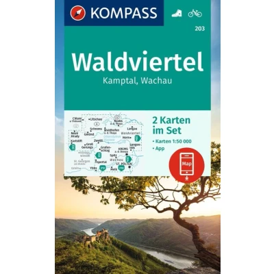 Afbeelding van Carta escursionistica Kom 203. Waldviertel, Kamptal, Wachau: inklusive Karte zur offline Verwendung in der KOMPASS App. Fahrradfahren.