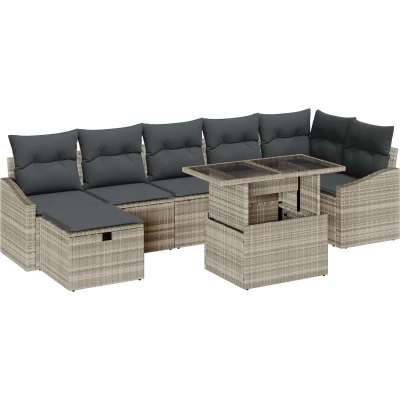 Afbeelding van vidaXL 8 delige Tuinsofa Set met Kussens Licht Grijs Poly Rattan