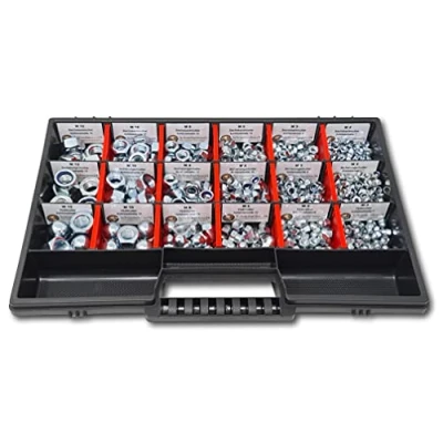 Afbeelding van Moeren assortiment M4 M5 M6 M8 M10 M12 554 stuks. Schroefdoos