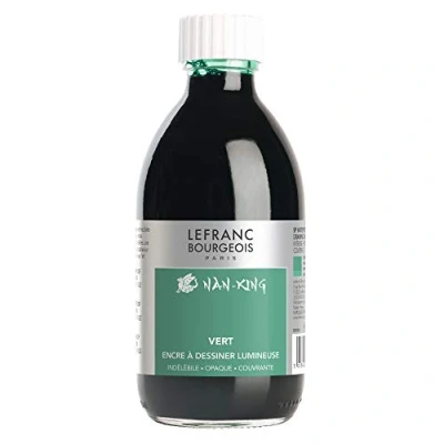 Afbeelding van Lefranc Bourgeois 059096 Nan King kalligrafie en tekeninkt (watervast, hoge kleurdiepte, waterverdunbaar, voor tekenen) 250ml fles, Green