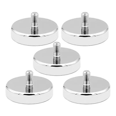 Afbeelding van 5 x neodymium magneten Ø 32 mm met M6 schroefdraad, 35 kg hechtkracht, magneetsystemen, ronde schroefdraad voor schroeven, oog of haak