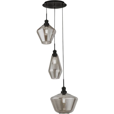 Afbeelding van Mooie hanglamp met 3 rookglas hangers / smal videlamp