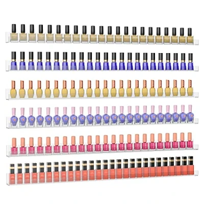 Afbeelding van Sezanrpt nagellak rek voor muur, transparante organizer, wandgemonteerd, 81 cm acryl nagellak, 192 flessen, 6 stuks