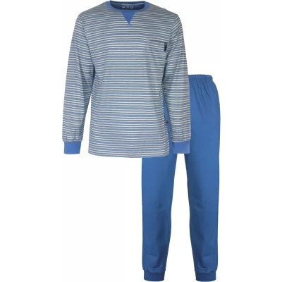 Afbeelding van M.E.Q. Heren Pyjama Gestreept Blauw Maat S