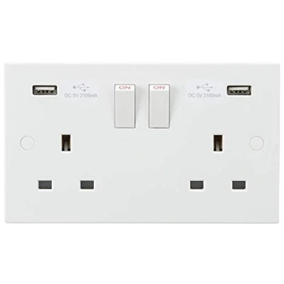 Afbeelding van 13A 2G Geschakelde Socket met Dual USB Charger 5V DC 3.1A