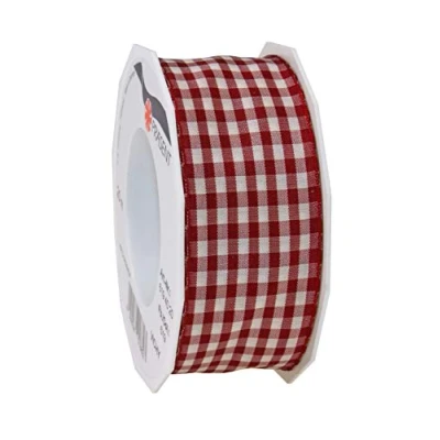 Afbeelding van Präsent Vichy Wired Taffeta Lint, Bordeaux/Crème, 40 mm 20 m