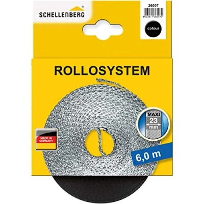 Afbeelding van Schellenberg 36007 rolluikriem 23 mm x 6,0 m systeem MAXI, rolluikgordel, riem, rolluikband, zwart