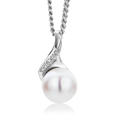 Afbeelding van Miore Zilveren Ketting met Parel, Zirkonen 45cm Elegante Druppel