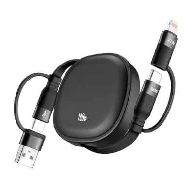 Afbeelding van Minlu 100W USB Multi Oplaadkabel, 5 in 1 Intrekbare C Snellaadkabel &amp; Gegevensoverdrachtkabel, Type naar C[100W] +Lightning [27W] voor Telefoon 16/15/14/13/12/11,Android,Galaxy