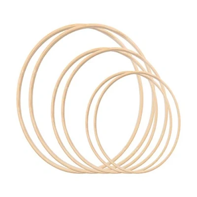 Afbeelding van Gukasxi 6 stuks (20/25/33cm) houten bamboe bloemen hoepel krans grote macramé ambachtelijke ringen voor DIY dromenvanger, bruiloft decor en muur opknoping ambachten