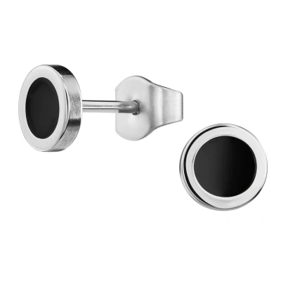 Afbeelding van Traveller Oorbellen Heren Edelstaal Zwart &amp; Zilverkleurig Rond Made in Germany Duurzaam ø 6 mm 171002