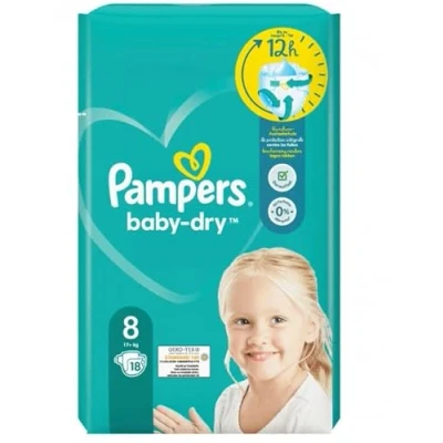 Afbeelding van Pampers Babyluiers maat 8 (17 kg +), 18 stuks, extra groot, single pack, tot 12 uur rondom lekbescherming