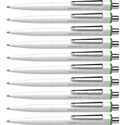 Afbeelding van balpen Schneider K3 Biosafe M wit/groen doos met 10 stuks