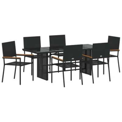 Afbeelding van vidaXL 7 delige Tuin Eetset Zwart Poly Rattan