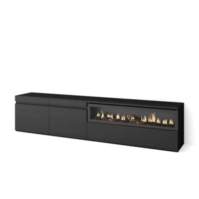 Afbeelding van Skraut Home TV Meubel, Lowboard Woonkamer, Eetkamer 200x45x35cm Voor tv&#039;s tot 80&quot; Elektrische haard Moderne stijl Zwart