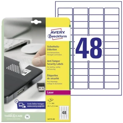 Afbeelding van Avery Zweckform Veiligheidsetiketten L6113 20 (N/A ),Wit, 960 stuk(s), Permanent hechtend