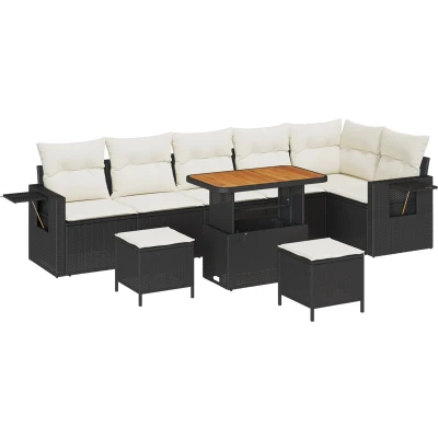 Afbeelding van vidaXL 9 delige Tuin Sofa Set met Kussens Zwart Poly Rattan Acacia