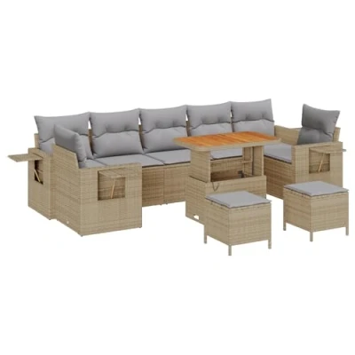 Afbeelding van vidaXL 10 delige Tuin Sofa Set met Kussens Beige Poly Rattan Acacia, 3 Eet Acacia